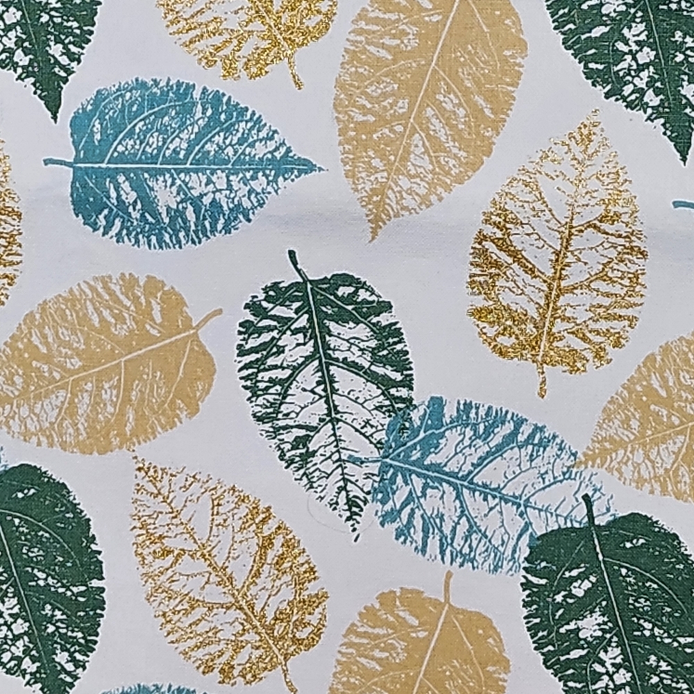 Pbs Home Goods Falling Leaves In Green And Gold Fabric Table Runner 14" X 72"